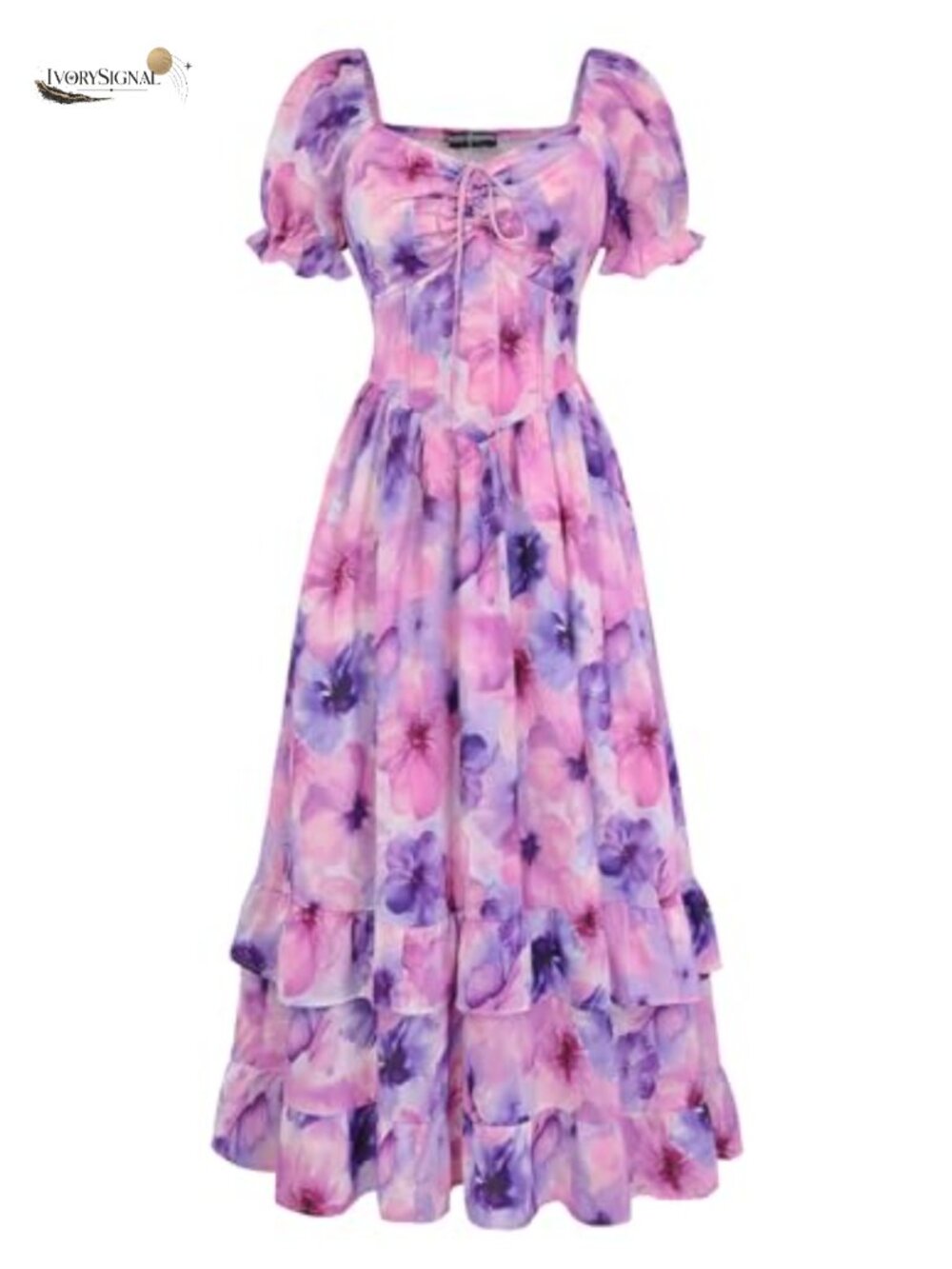 Floral Maxi Dress Puff Sleeve Corset Sweetheart Neck Smocked Back Pockets